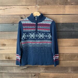 Vintage Y2K Christopher & Banks Fair Isle Quarter Zip Knit Sweater Navy